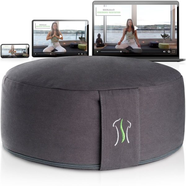 Backlaxx Meditations- und Yoga-Sitzkissen in Grau mit Online-Videos