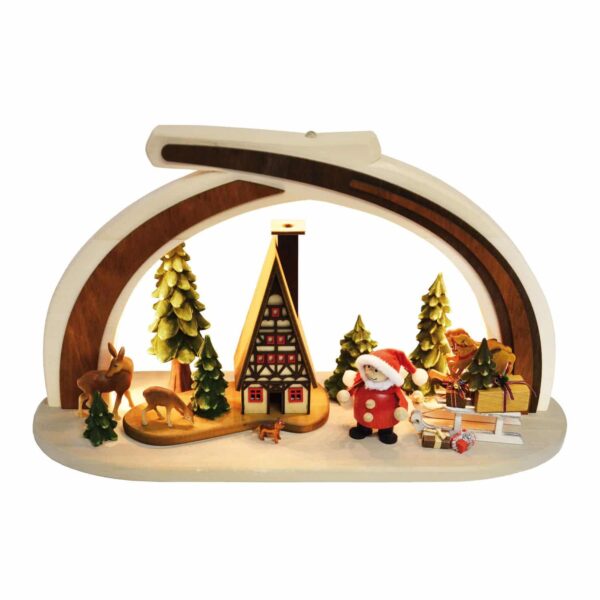 RG9997 553 ratags heipro schwibbogen besuch vom weihnachtsmann massivholz led schlitten rehe haeuschen handarbeit original erzgebirge