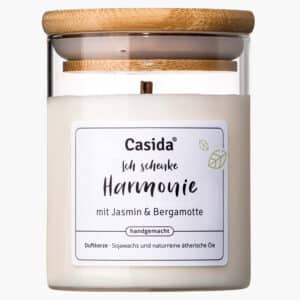 Casida Duftkerze im Glas Harmonie mit Jasmin und Bergamotte vegan Sojawachs 1